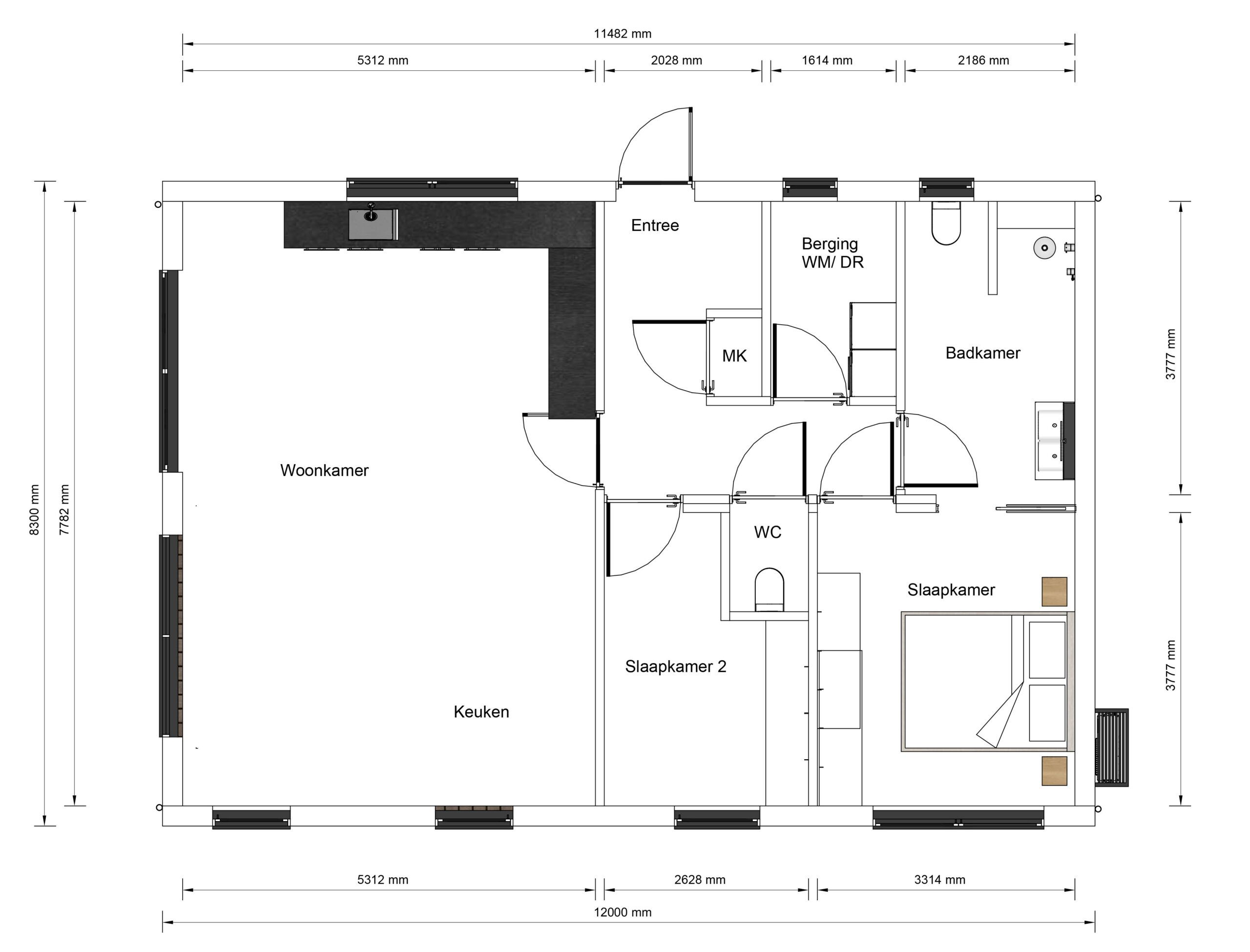 Mantelzorgwoning model Arluna Plattegrond