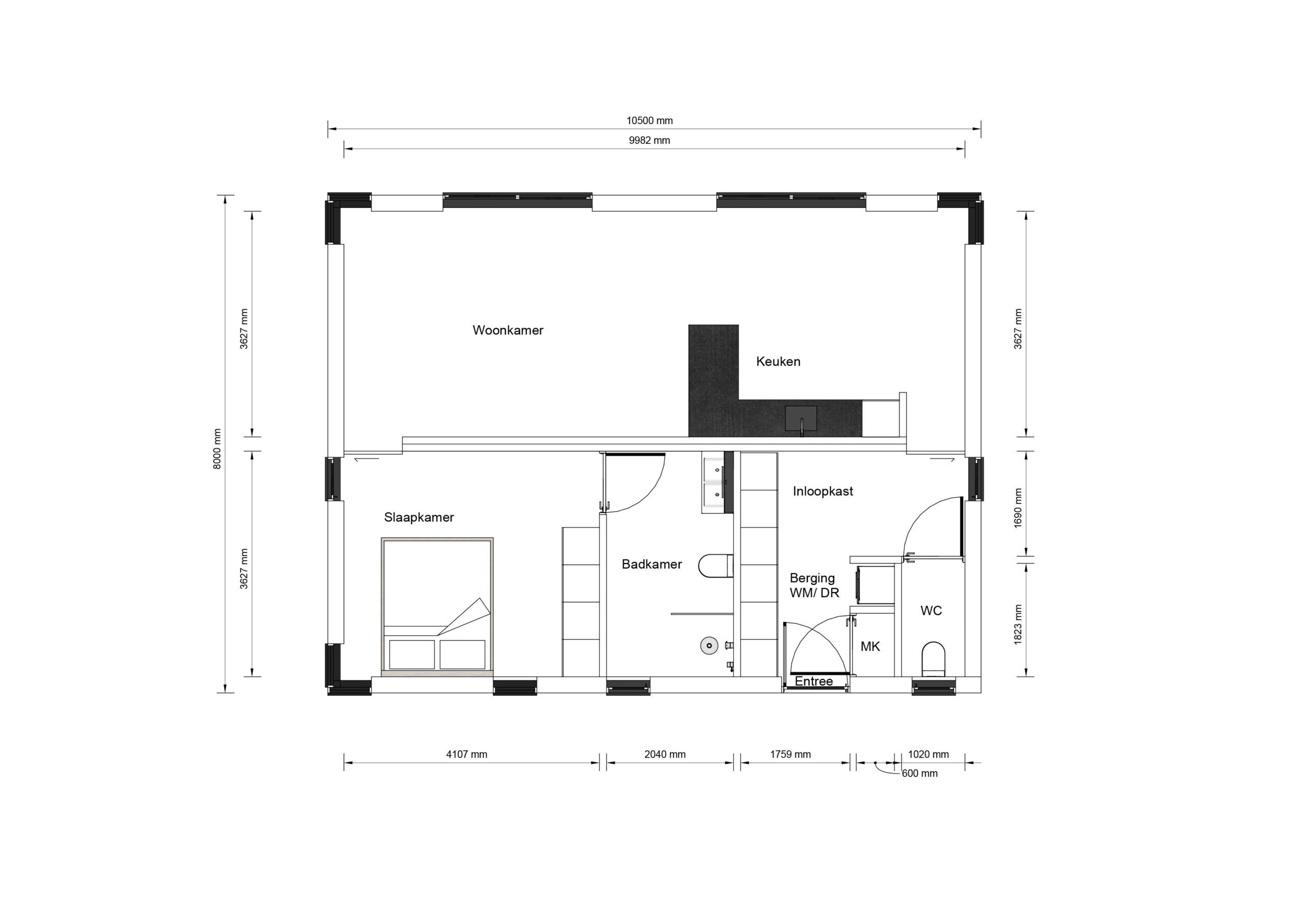 Mantelzorgwoning model Arviano Plattegrond