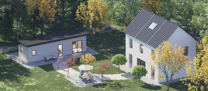 Mantelzorgwoning model Selvina Lessenaarsdak Voorkant