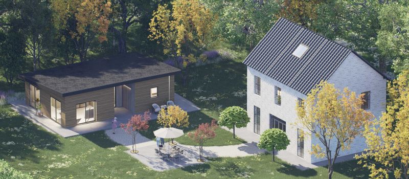 Mantelzorgwoning model Belora lessenaarsdak Voorkant