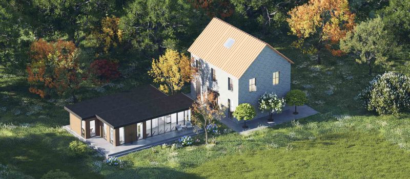 Mantelzorgwoning model Facada plat dak Voorkant