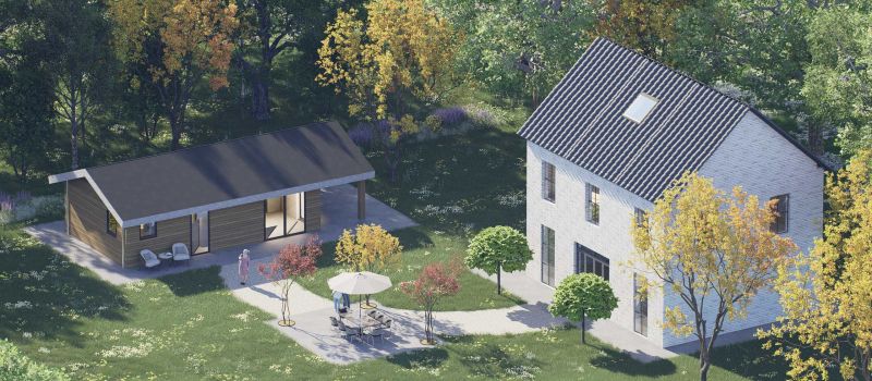 Mantelzorgwoning model Mira zadeldak Voorkant