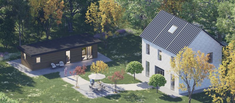 Mantelzorgwoning model Selvina plat dak Voorkant