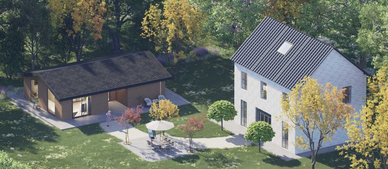 Mantelzorgwoning model Belora zadeldak Voorkant