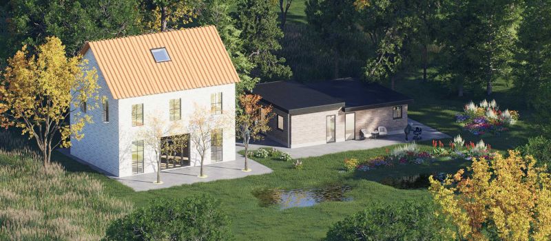 Mantelzorgwoning model Calivo versprongen dak Voorkant