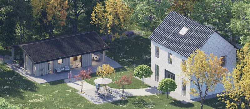 Mantelzorgwoning model Fioren zadeldak Voorkant