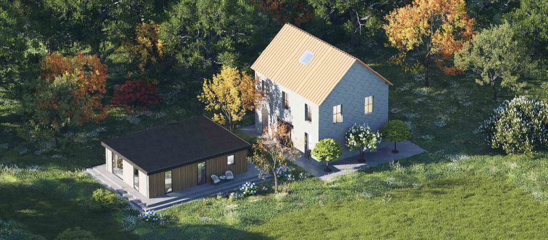 Mantelzorgwoning model Cavona plat dak Voorkant