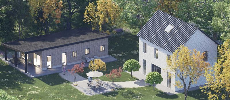 Mantelzorgwoning model Altano lessenaarsdak Voorkant