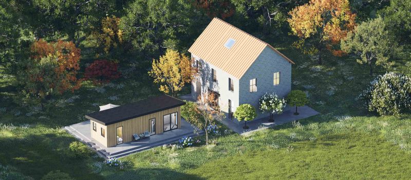 Mantelzorgwoning model Avino lessenaarsdak Voorkant