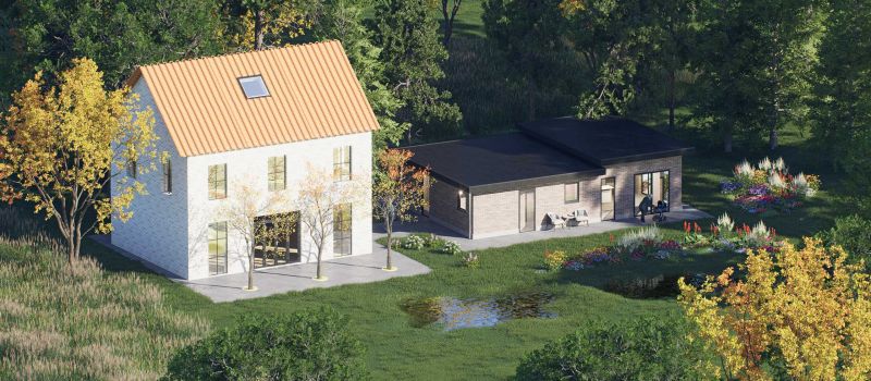 Mantelzorgwoning model Lioris versprongen dak Voorkant