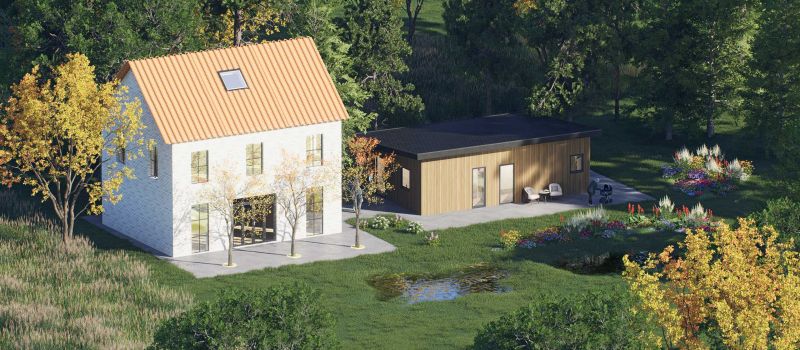 Mantelzorgwoning model Calivo lessenaarsdak Voorkant