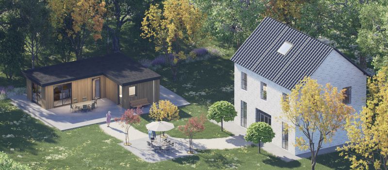 Mantelzorgwoning model Versin met extra kamer Voorkant