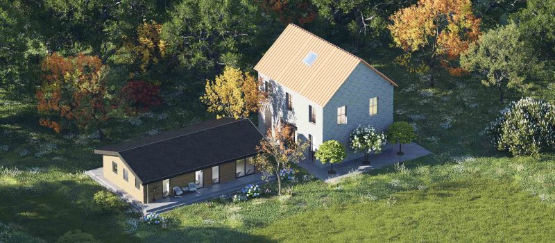 Mantelzorgwoning model Domira zadeldak Voorkant