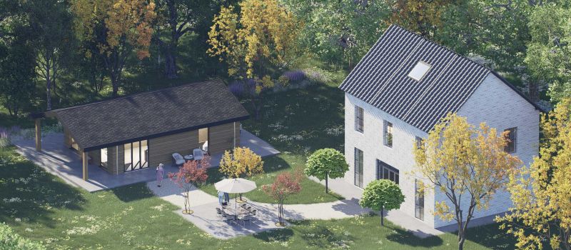 Mantelzorgwoning model Vireo zadeldak Voorkant