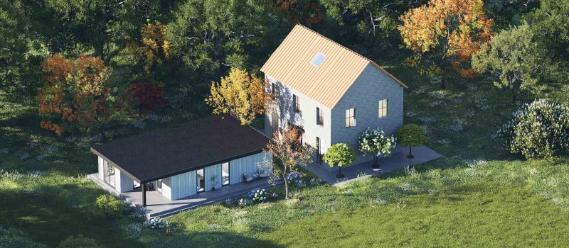 Mantelzorgwoning model Elvian plat dak Voorkant