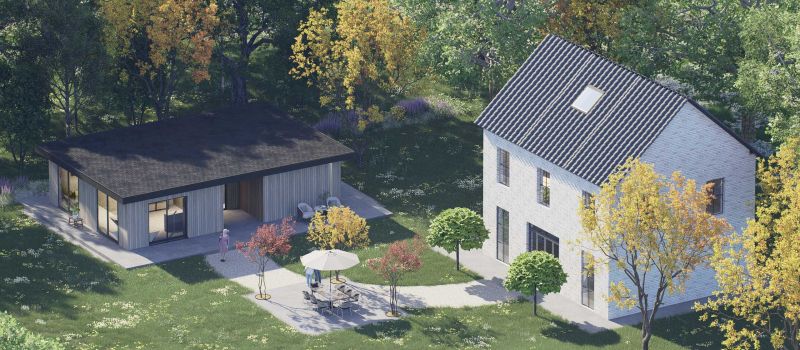 Mantelzorgwoning model Belora plat dak Voorkant