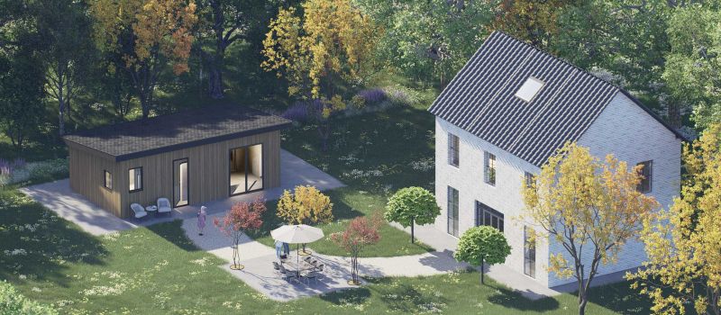 Mantelzorgwoning model Mira lessenaarsdak Voorkant