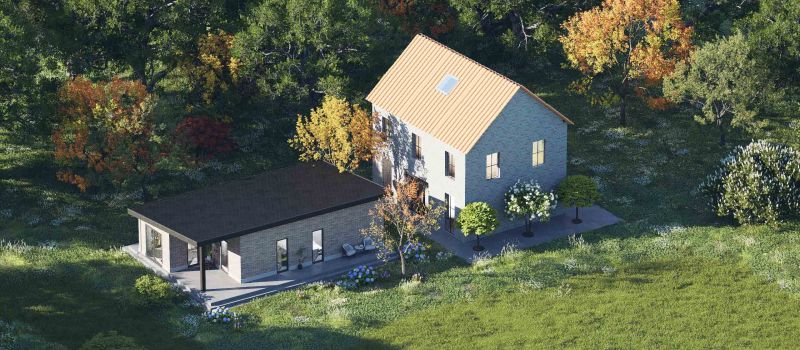 Mantelzorgwoning model Elvian lessenaarsdak Voorkant