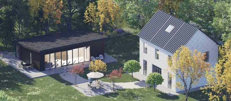 Mantelzorgwoning model Casora lessenaarsdak Voorkant