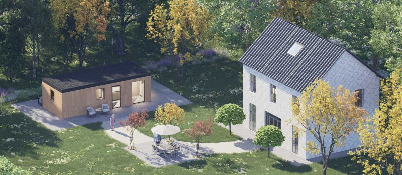 Mantelzorgwoning model Luma plat dak Voorkant