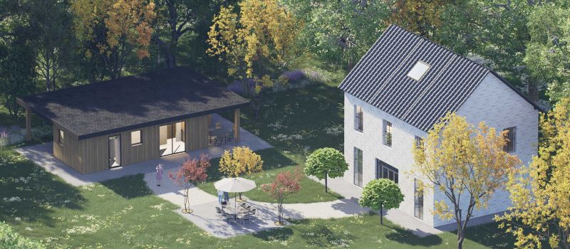 Mantelzorgwoning model Fioren plat dak Voorkant