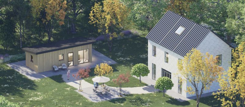 Mantelzorgwoning model Luma lessenaarsdak Voorkant